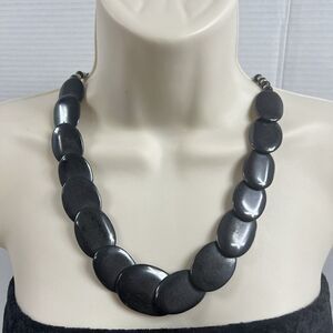 Vintage Bone Bead Necklace Large Statement Necklace Oval Flat Beads Tribal Boho